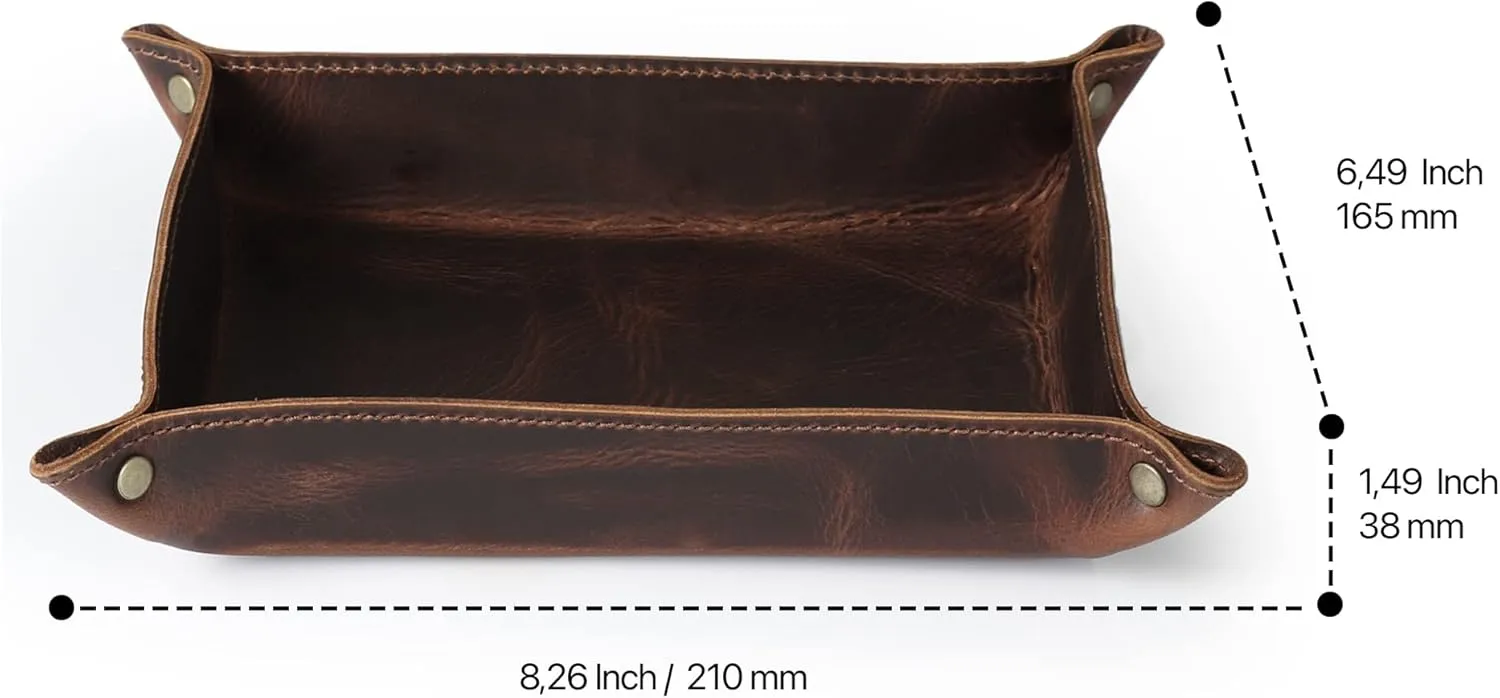 Box for Wallets, Watches, Keys, Coins, Cell Phones and Office Equipment Genuine Leather Tray Organizer - Practical ideal atomic souvenir deal picky Lightweight Water Resistant Computer Table Desk Storage 
