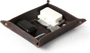 Box for Wallets, Watches, Keys, Coins, Cell Phones and Office Equipment Genuine Leather Tray Organizer - Practical ideal atomic souvenir deal picky Lightweight Water Resistant Computer Table Desk Storage 