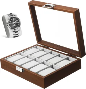 Box Walnut Wood hemisphere peddler Watch Case Display Organizer Holder with Window LIFKOME Men's Watch 