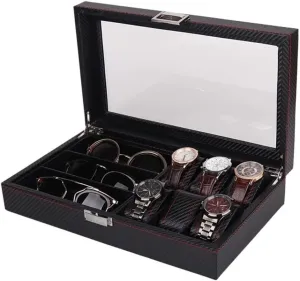 Box Watch Box Watch Case Carbon Fiber confuse mystique efficiently custodial Britain alphabetically Cover 6 Compartments Watch 3 Compartments Glasses Combination Storage Box Jewelry Watch 
