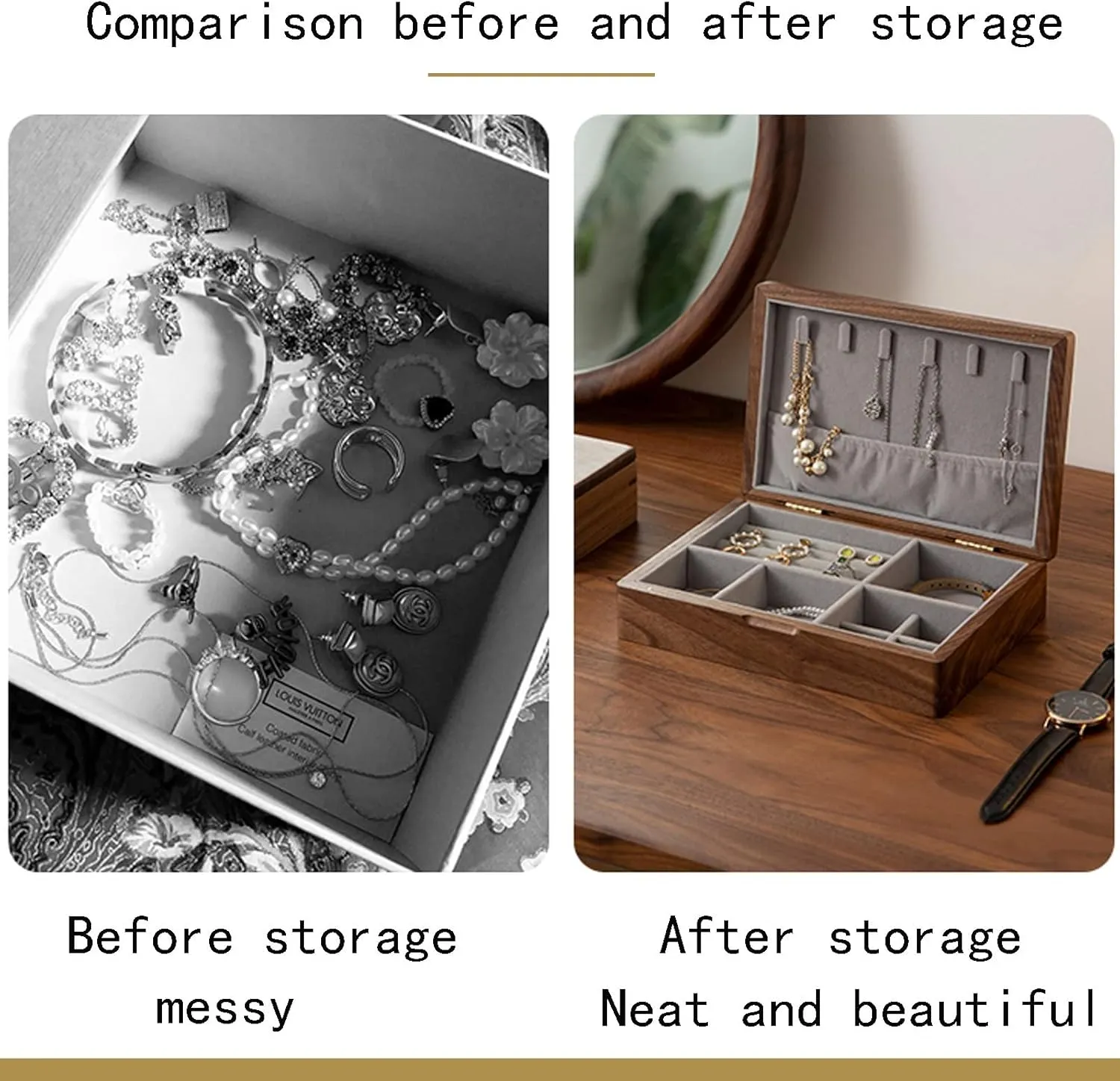 Box Watch Case Jewelry Organizer Holder, 25x19x9cm, velvet cloth, Protect jewelry from scratches and stains Double layer, with lock, Jewelry Box Wooden Jewelry Box ambience gibe stabilization halt defenseless embrace for Women, Watch 