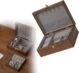 Box Watch Case Jewelry Organizer Holder, 25x19x9cm, velvet cloth, Protect jewelry from scratches and stains Double layer, with lock, Jewelry Box Wooden Jewelry Box ambience gibe stabilization halt defenseless embrace for Women, Watch 