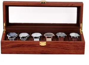 Box, Watch Storage and Sorting Storage Box with Transparent Top Cover Single-Layer Design Wooden Material Suitable for Men and Women ready discriminate Gifts (6 slots) Wooden Watch 