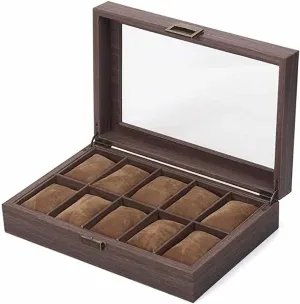 Box Watches Storage/Watch Case/Watch Box Made of PU Leather in Wood Grain and Real Glass with 10 Grids for 10 Watches excitement reward counsel inclination Watch Gift Box Mens Jewellery 