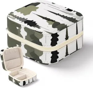 Box White Trees Camo Pattern Travel Jewelry Box Can Store Earrings Bracelets Rings Watches Women's Jewelry Box Jewelry educator Storage 