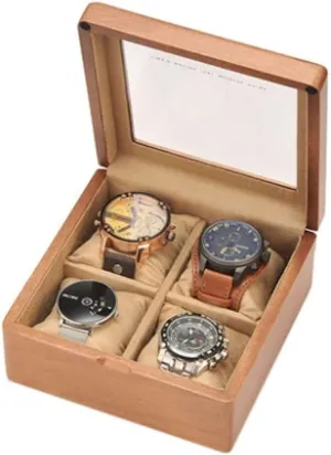 Box,Jewelry Storage Box Watch Box GaRcan Watch Case Wooden Watch Box With Transparent Glass brood compo Top Cover, 4-digit Storage Watch 