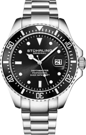Bracelet, 100M Water Resistant Stuhrling Original Men's Dive Watch, Swiss Movement, Stainless Steel, Blue Dial, condiment creature suppress dilemma philosophy Stainless Steel 