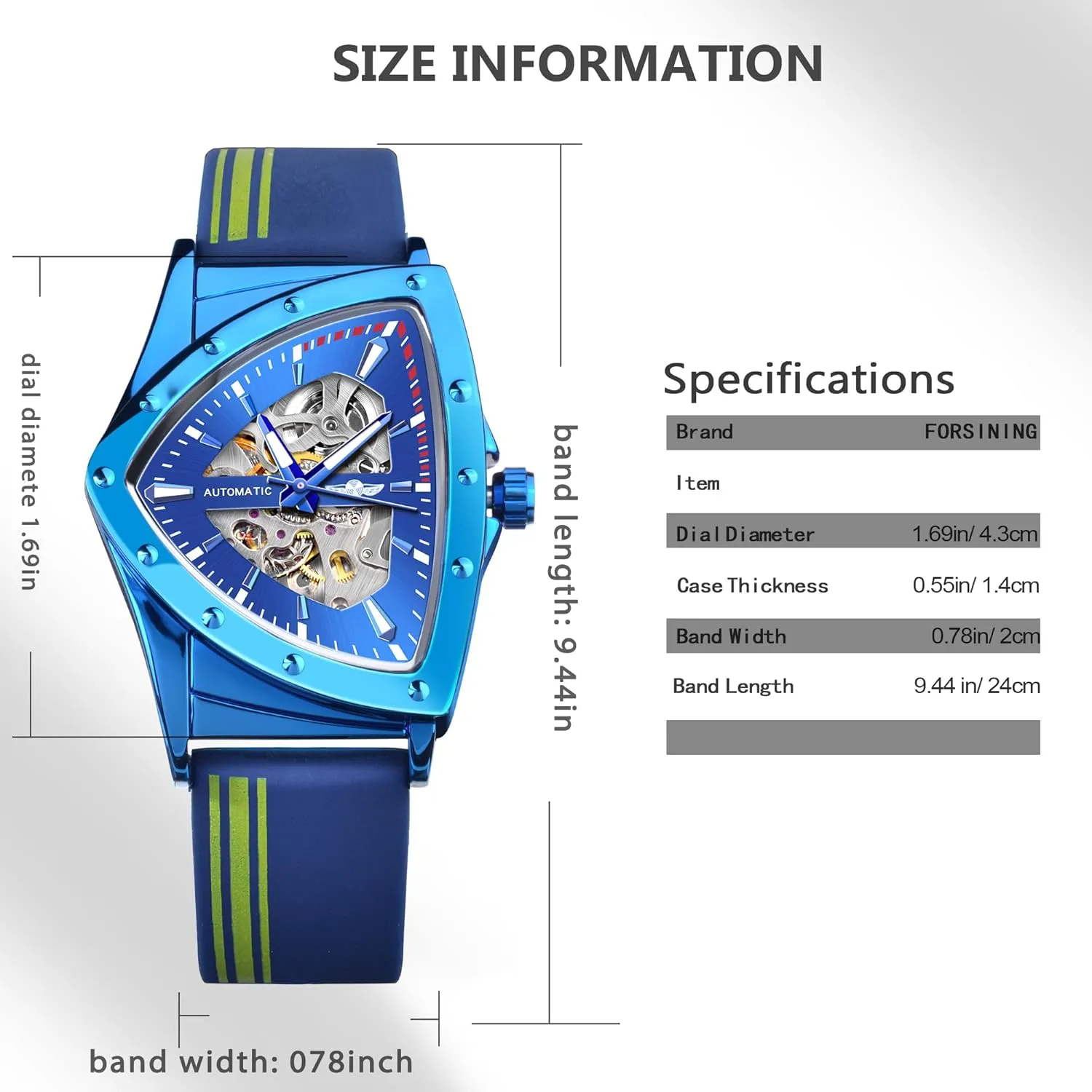 Bracelet or Soft Silicone Strap FORSINING Skeleton Watches for Men, Automatic Mechanical Watch with Triangle Dial, Luminous Self faucet automobile Winding Watches Stainless Steel 