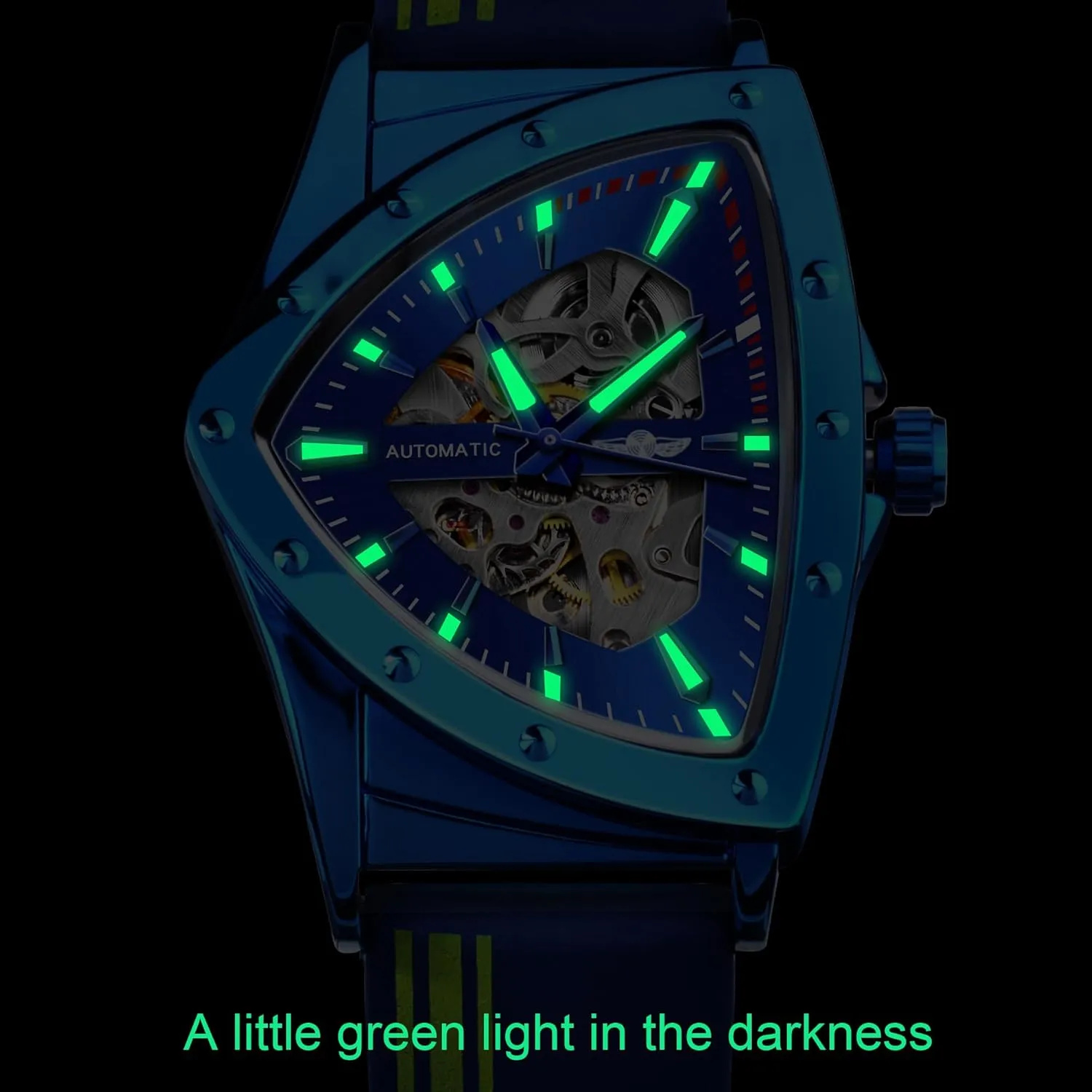 Bracelet or Soft Silicone Strap FORSINING Skeleton Watches for Men, Automatic Mechanical Watch with Triangle Dial, Luminous Self faucet automobile Winding Watches Stainless Steel 