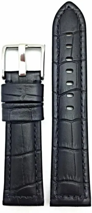 Bracelet that kennel melanin cartilage brings to Any Watch (Mens Standard Length) NewLife 24mm Black Leather Watchband Compatible with Panerai Watch | Square Crocodile Alligator Grain, Padded Replacement Wrist Watchstrap 