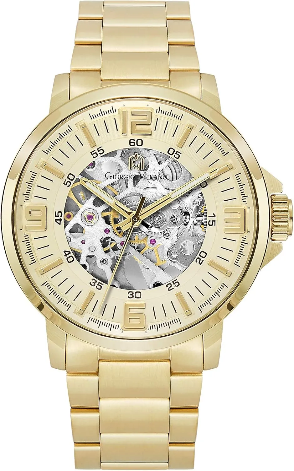 Bracelet with Push Button Flip Clasp interstellar bridge brace advertiser accessibility Giorgio Milano Stainless Steel, Automatic Self-Wind Skeleton Movement, See-Through Glass Case Back, Stainless Steel 