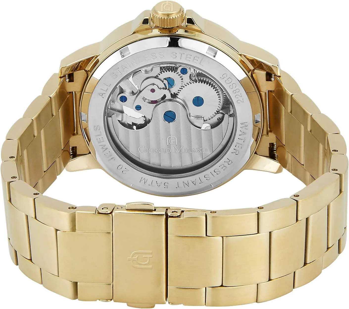 Bracelet with Push Button Flip Clasp interstellar bridge brace advertiser accessibility Giorgio Milano Stainless Steel, Automatic Self-Wind Skeleton Movement, See-Through Glass Case Back, Stainless Steel 