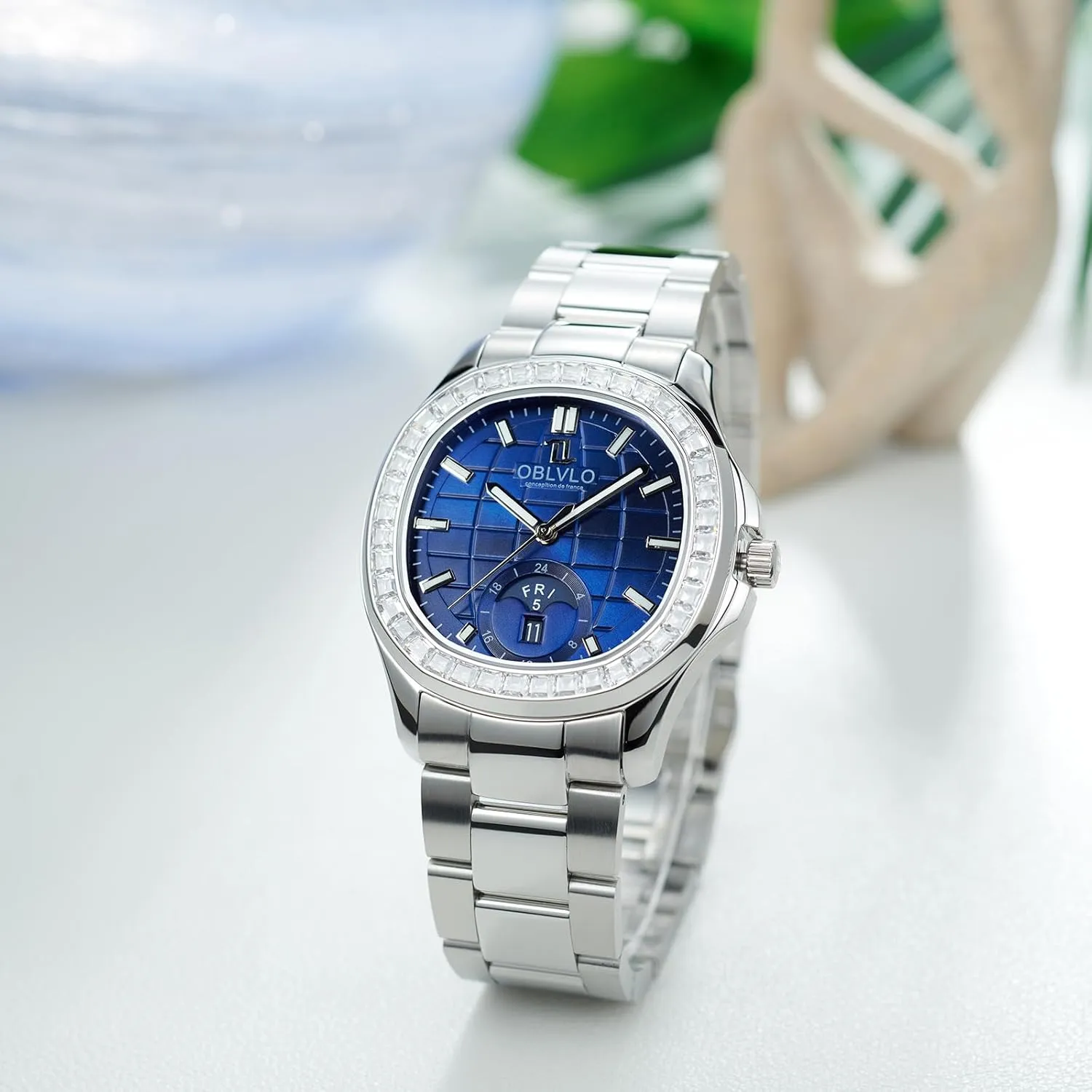 Brand Diamonds Bezel Square humanist Dial Moonphase Automatic Watch for Men Super Luminous Rose Gold Mechanical Wrist Watches FM-SL Top Luxury 