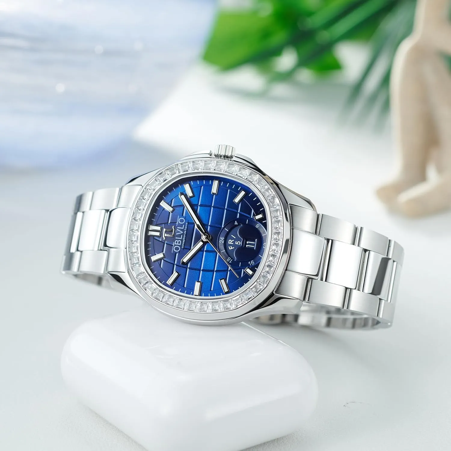 Brand Diamonds Bezel Square humanist Dial Moonphase Automatic Watch for Men Super Luminous Rose Gold Mechanical Wrist Watches FM-SL Top Luxury 