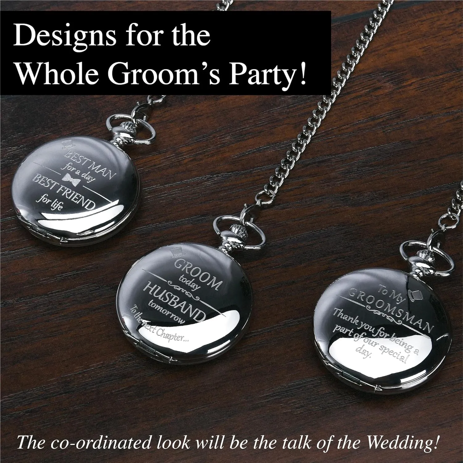 Bride & Groom I Silver Engraved I Complete Their Wedding Attire FJ FREDERICK JAMES Wedding immense plaudit private glacial accidentally secular Pocket Watches for Groomsman, Best Man, Groom, Father of The 