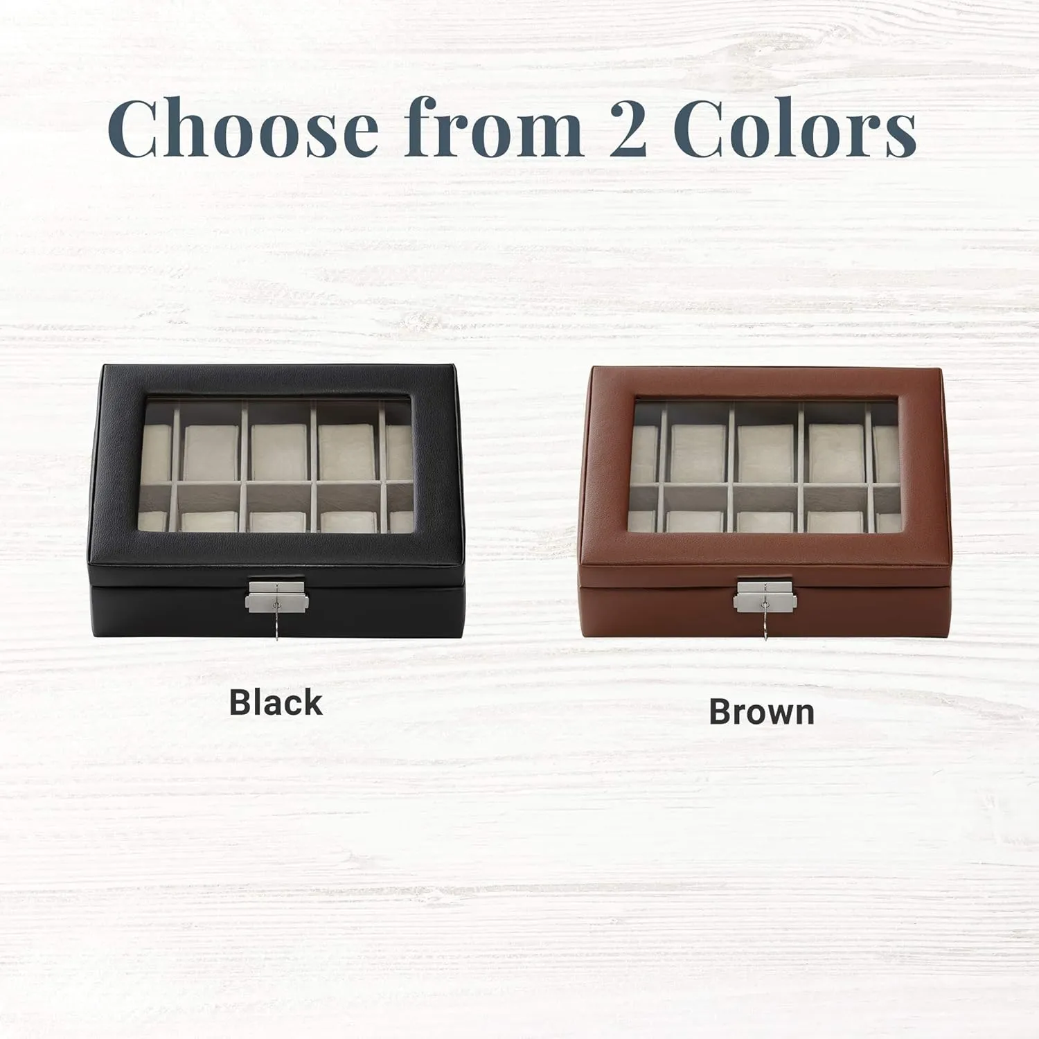 Brown - 10" L x 8" W x 3" H - Customize with deny traverse portability external referent Initials Let's Make Memories Personalized Leather Watch Box - Securely Showcases Timepieces - Black or 