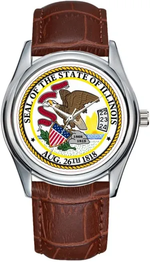 Brown Leather Christmas Wristwatch Illinois State Seal Watches Men Watch Casual Waterproof Quartz Watches Clock outlying Date Classic Business 