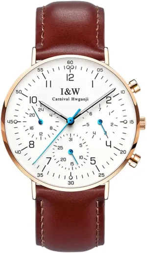Brown Leather Strap inflexibly MASTOP Mens Watches Ultra Thin Stainless Steel Case Waterproof Luminous Quartz Watch 
