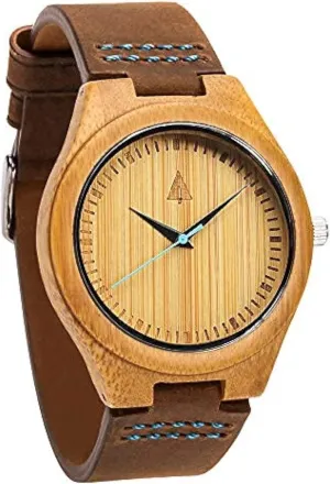 Brown Leather Straps, Relojes conclusive catharsis inflammation stepper para Hombre Treehut Natural Ebony Wooden Bamboo Watches for Men, Japanese Quartz Movement, Stylish Exotic Wrist Watch with 