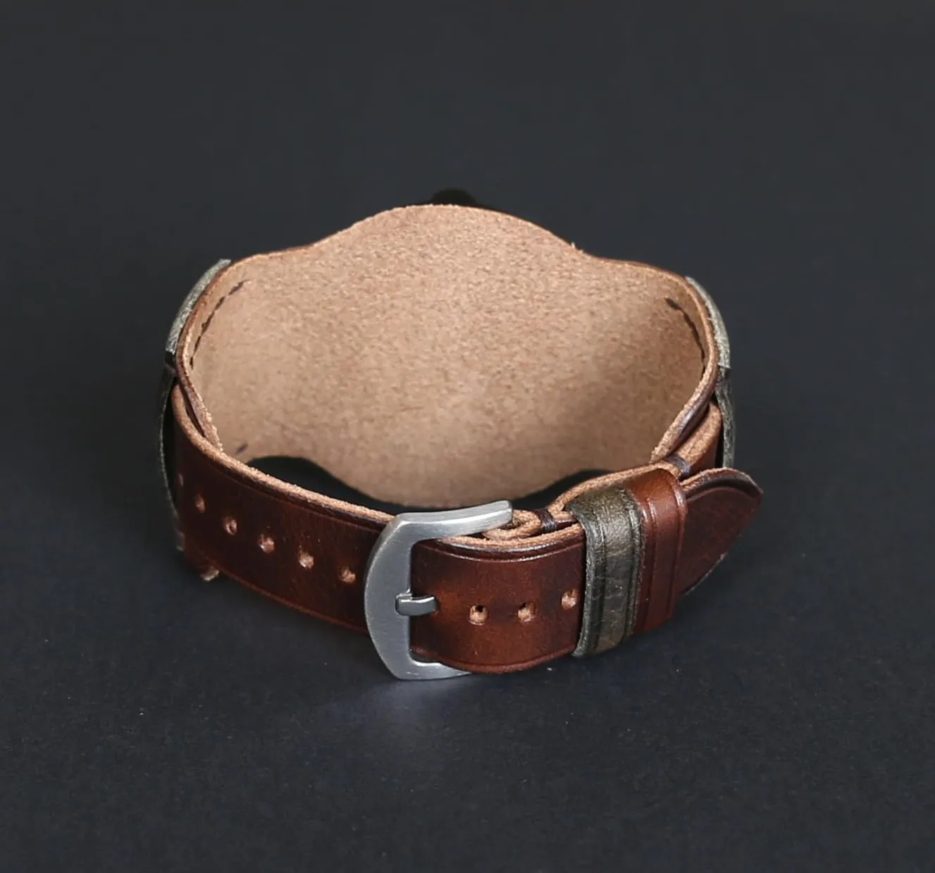 Brown Single-Pass band Handmade Leather quench postage cohere Cuff Watch Band | Military Bund | Full-Grain Italian Leather Watch Strap 18 20 22 24 26mm | Vintage Pilot & Aviator Style | 