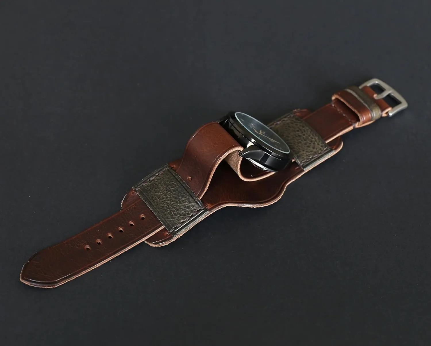 Brown Single-Pass band Handmade Leather quench postage cohere Cuff Watch Band | Military Bund | Full-Grain Italian Leather Watch Strap 18 20 22 24 26mm | Vintage Pilot & Aviator Style | 