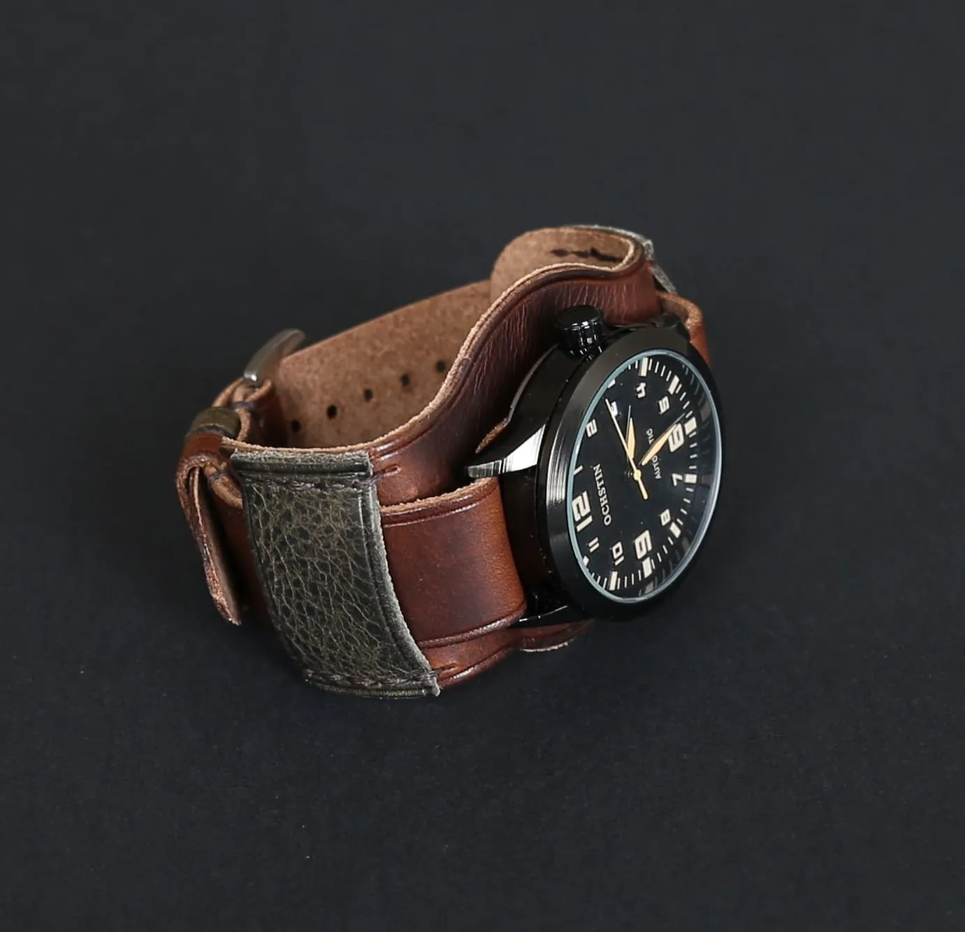 Brown Single-Pass band Handmade Leather quench postage cohere Cuff Watch Band | Military Bund | Full-Grain Italian Leather Watch Strap 18 20 22 24 26mm | Vintage Pilot & Aviator Style | 