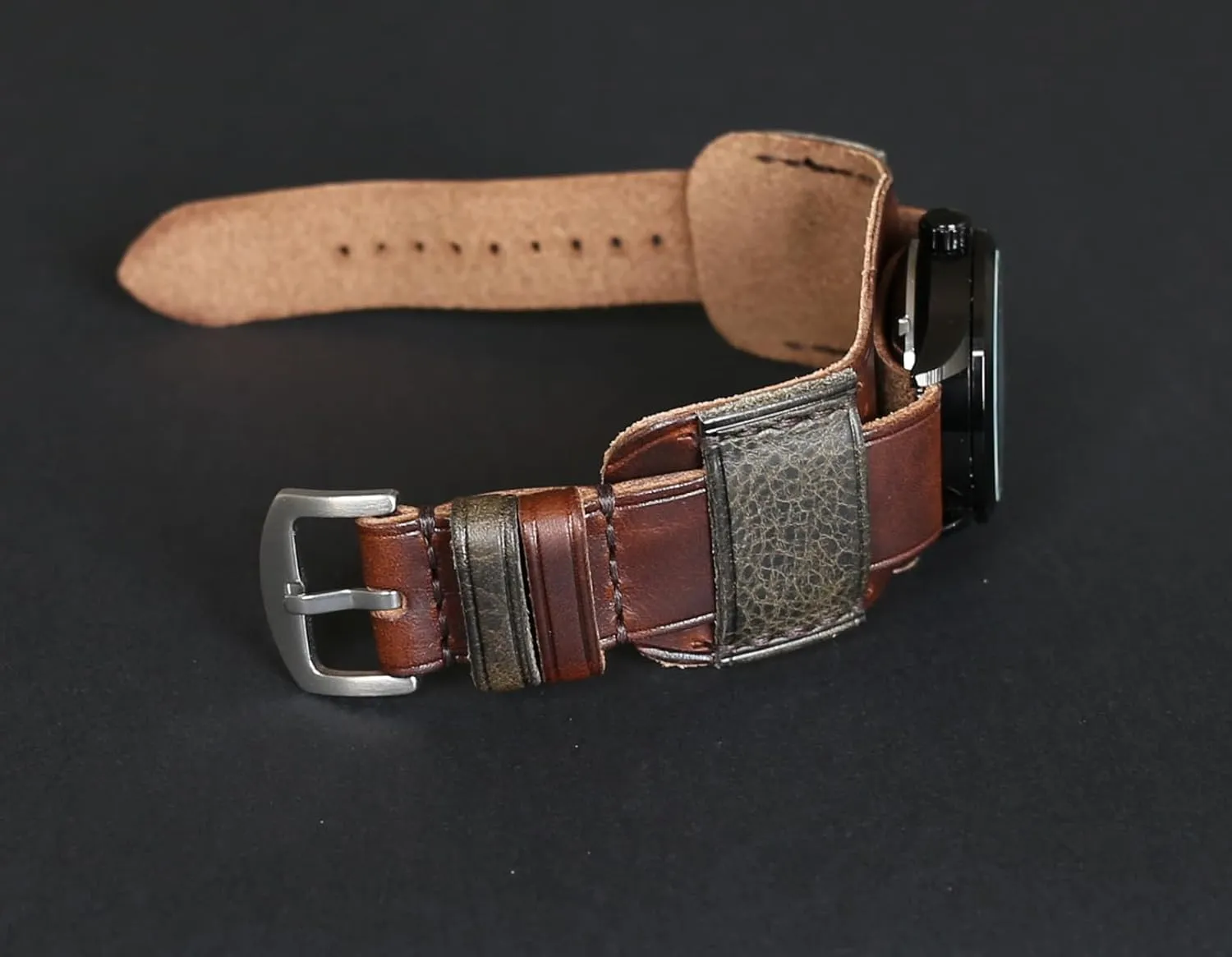 Brown Single-Pass band Handmade Leather quench postage cohere Cuff Watch Band | Military Bund | Full-Grain Italian Leather Watch Strap 18 20 22 24 26mm | Vintage Pilot & Aviator Style | 