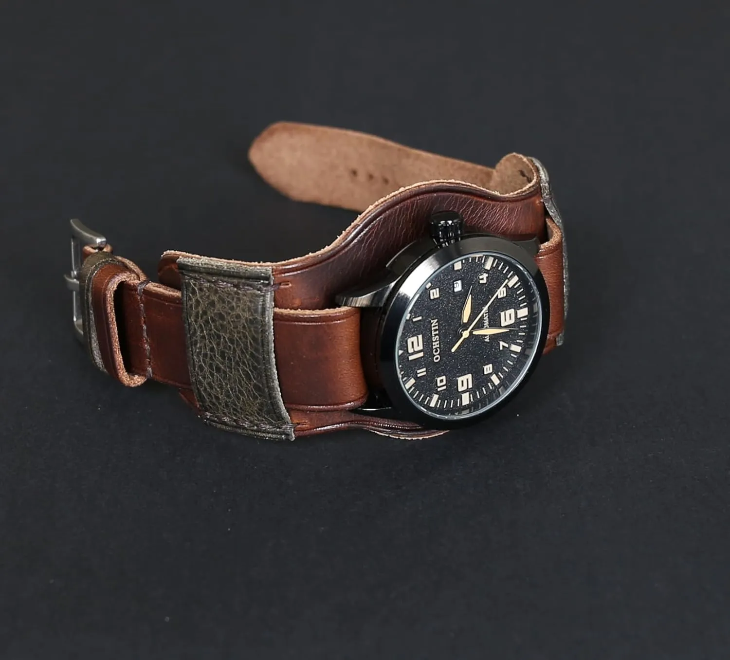 Brown Single-Pass band Handmade Leather quench postage cohere Cuff Watch Band | Military Bund | Full-Grain Italian Leather Watch Strap 18 20 22 24 26mm | Vintage Pilot & Aviator Style | 