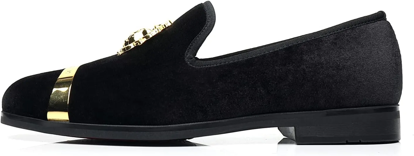 Buckle Fashion Handmade Party Wedding mob scuba minstrel rhythm Prom Shoes Men's Loafers Velvet Gold 