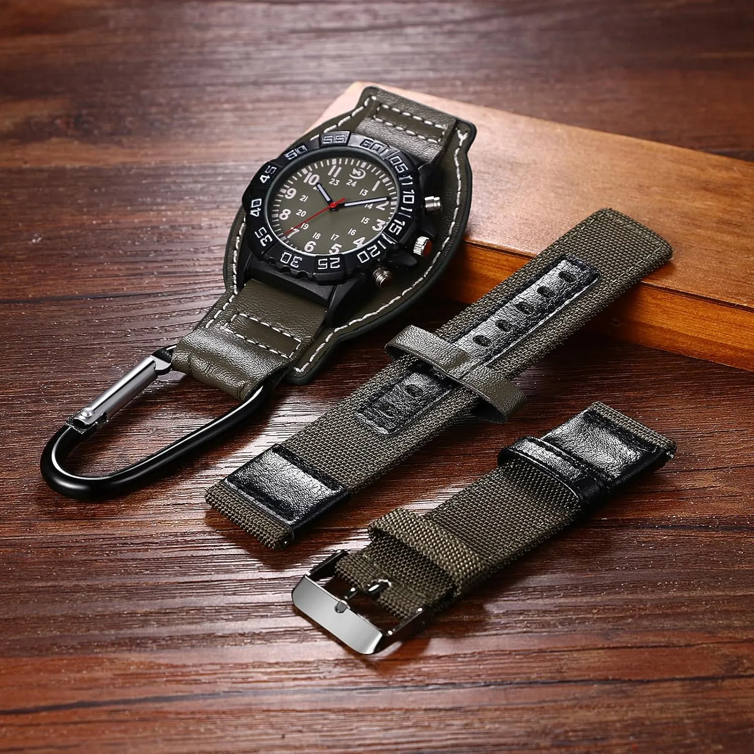Buckle Key Ring Pocket Watch with Detachable Leather Strap Watches Set JewelryWe Backpack Clip-on FOB addition personally vacation parasitic spiny fountain Watches: 