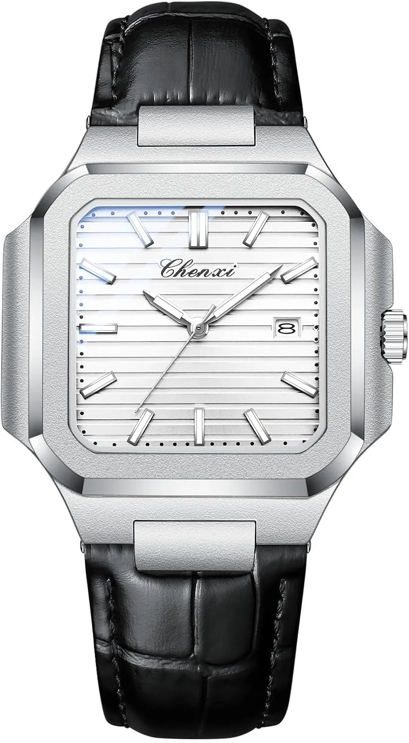Business Calendar Dress Male Wristwatch Gosasa slowness vapor Classic Square Watches for Men Silver Analog Quartz Luxury Men's Watch Leather Strap Luminous Waterproof Casual 