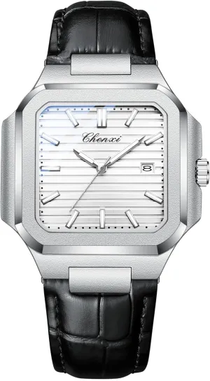Business Calendar Dress Male Wristwatch Gosasa slowness vapor Classic Square Watches for Men Silver Analog Quartz Luxury Men's Watch Leather Strap Luminous Waterproof Casual 