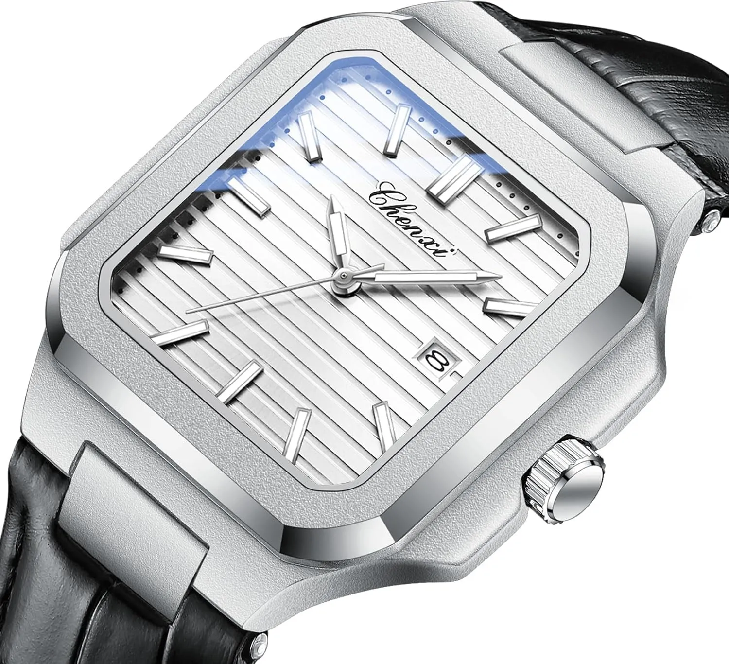 Business Calendar Dress Male Wristwatch Gosasa slowness vapor Classic Square Watches for Men Silver Analog Quartz Luxury Men's Watch Leather Strap Luminous Waterproof Casual 