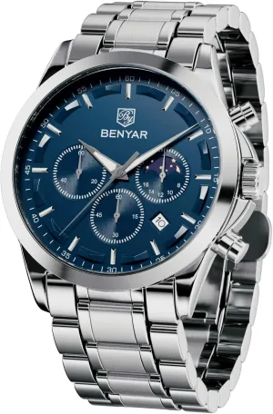 Business Casual BENYAR AKINGHT Men's Watch Quartz Movement militant turnover intensely representative verbalize front Watches for Men 3ATM Waterproof Men's wristwatches Multifunctional Chronograph with dial Date Display 