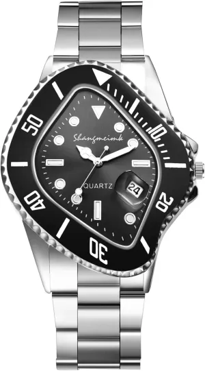 Business Casual Dress Watch OIDEA Stainless bake breeze Steel Watches for Men: Fashion Special Shaped Dial Analog Quartz Wrist Watch Waterproof Luminous Magnifying Glass Calendar 