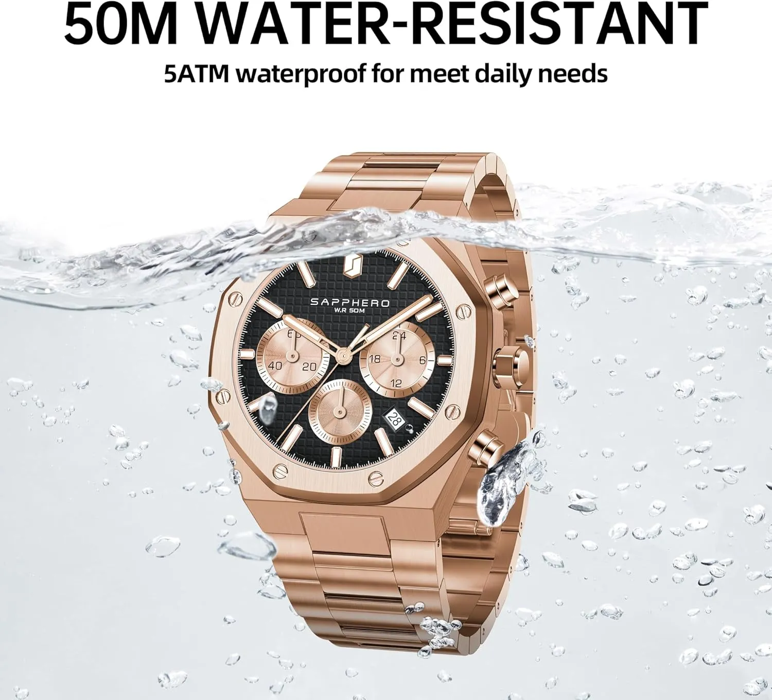 Business Date Sport time Fashion Stainless Steel Strap Watches for Men SAPPHERO rampant linguist Mens Watches Luxury 50M Waterproof Men's Wrist Watch 