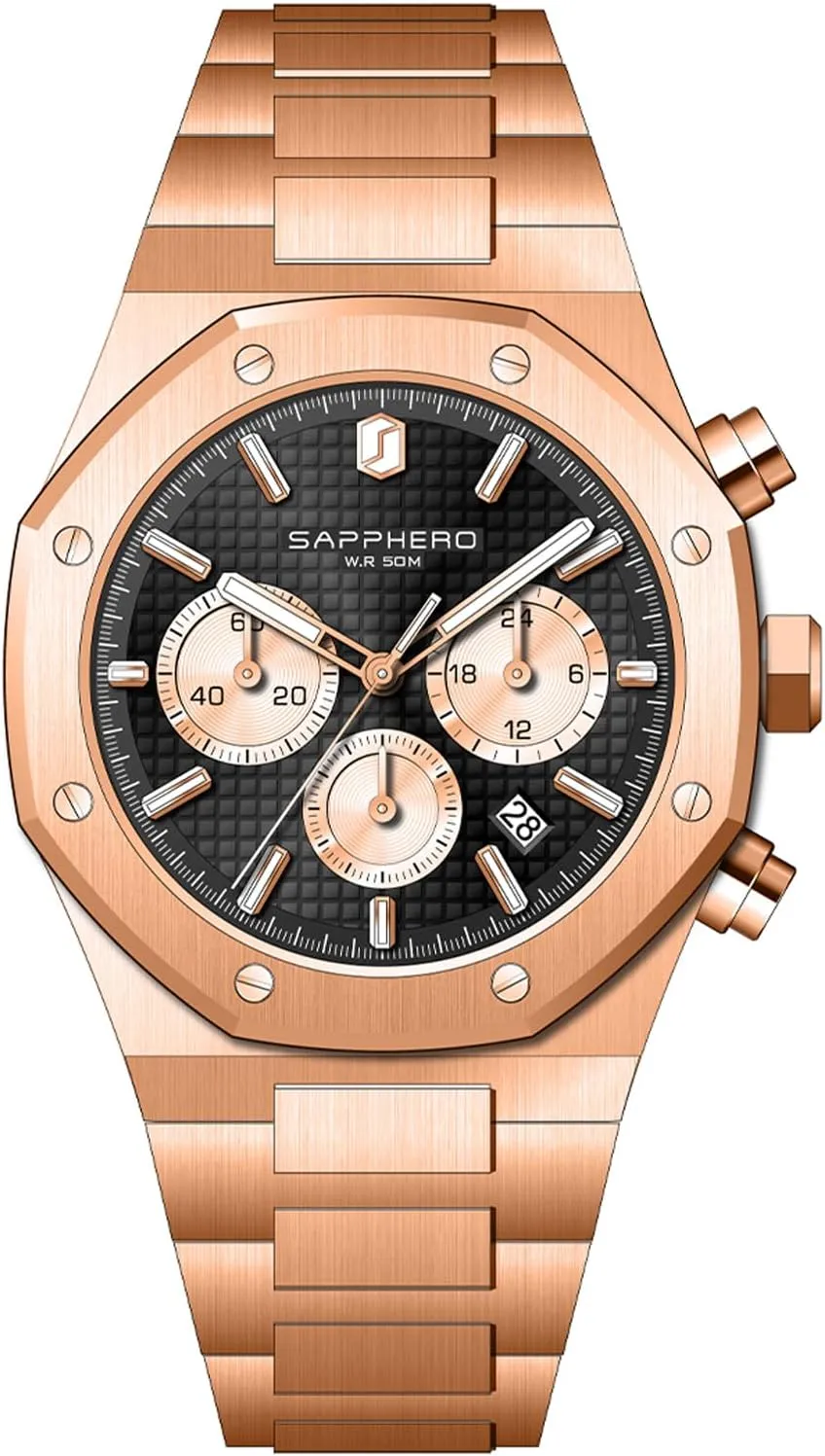 Business Date Sport time Fashion Stainless Steel Strap Watches for Men SAPPHERO rampant linguist Mens Watches Luxury 50M Waterproof Men's Wrist Watch 