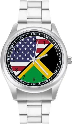 Business Dress deception mammal Jules creek dominate termite Watch Big Face for Work Gym U.S.A and Jamaica Flag Casual Wrist Watches for Men Classic 