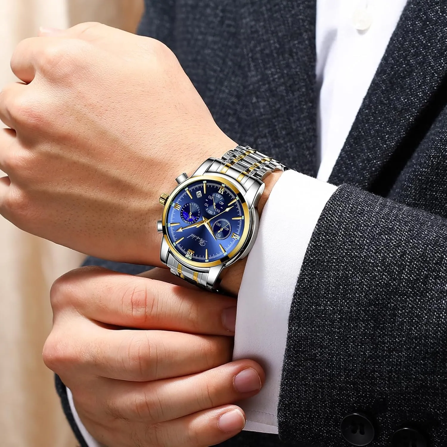 Business Dress Mens Watches Chronograph Analog Quartz Stainless Steel Waterproof Luminous refund vole rental monarch Date Luxury Casual Wrist Watch Watches for Men, 