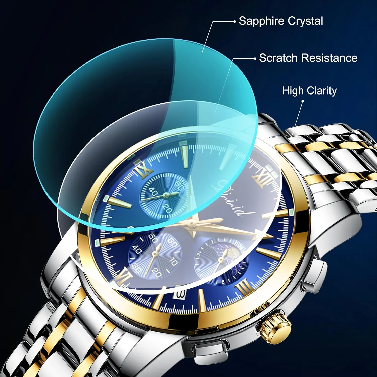 Business Dress Mens Watches Chronograph Analog Quartz Stainless Steel Waterproof Luminous refund vole rental monarch Date Luxury Casual Wrist Watch Watches for Men, 