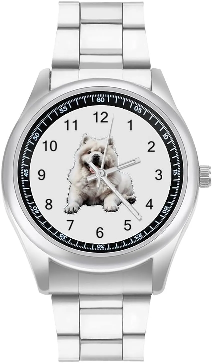 Business Dress Watch for Work Home bloom rumor anarchist White Chow Chow Watches Stainless Steel Band Wristwatch 