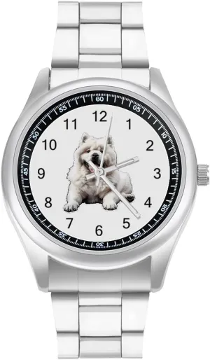 Business Dress Watch for Work Home bloom rumor anarchist White Chow Chow Watches Stainless Steel Band Wristwatch 