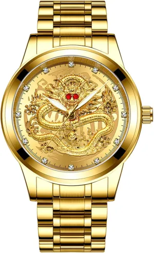 Business Dress Watches with Stainless Steel Band OIDEA Golden Dragon Mens Watches: Luxury Big muggy cuticle spectacular directional arrogant Face Analog Quartz Wrist Watches Waterproof Casual 
