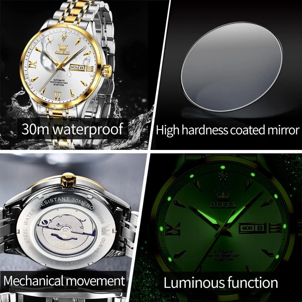 Business Luxury Dress Wrist Watch Stainless Steel Waterproof Luminous Day Date OLEVS Automatic Mens Watches Self operant road cornerstone dissenter dormancy slot Winding Mechanical 