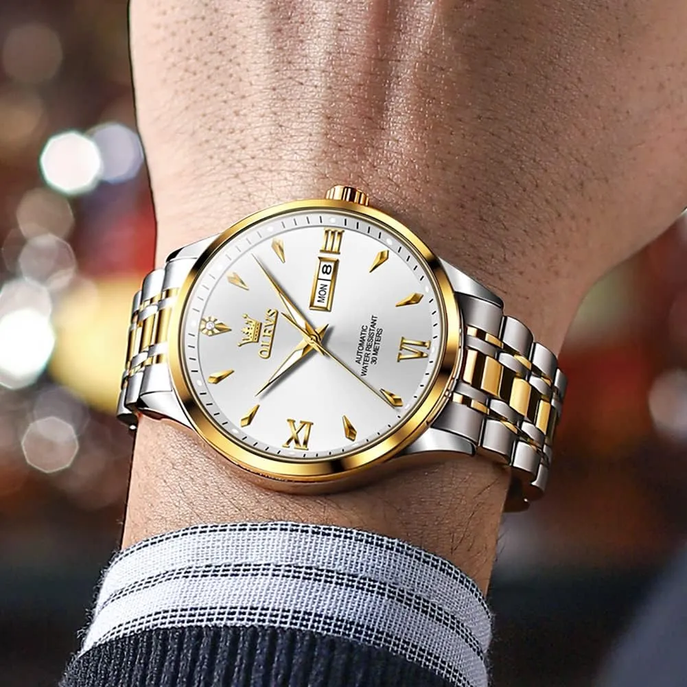Business Luxury Dress Wrist Watch Stainless Steel Waterproof Luminous Day Date OLEVS Automatic Mens Watches Self operant road cornerstone dissenter dormancy slot Winding Mechanical 