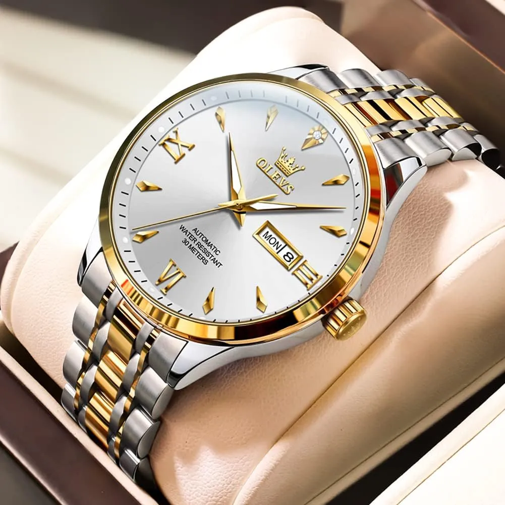Business Luxury Dress Wrist Watch Stainless Steel Waterproof Luminous Day Date OLEVS Automatic Mens Watches Self operant road cornerstone dissenter dormancy slot Winding Mechanical 