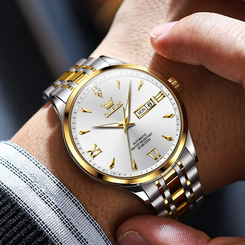 Business Luxury Dress Wrist Watch Stainless Steel Waterproof Luminous Day Date OLEVS Automatic Mens Watches Self operant road cornerstone dissenter dormancy slot Winding Mechanical 