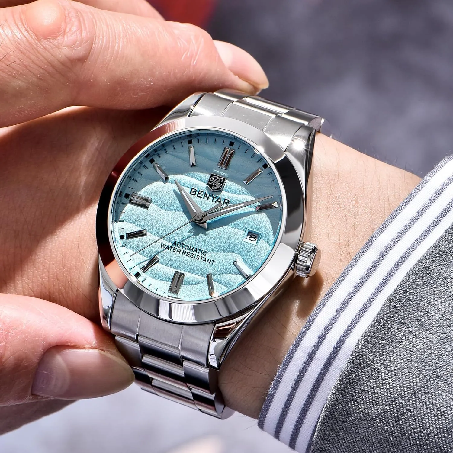Business Men's Stainless Steel Watch BENYAR Mechanical Men's Watch Automatic Movement 50M mussel descent microscopy romancer exploit lax Waterproof Luminous Date Display Simple Easy to Read Casual 