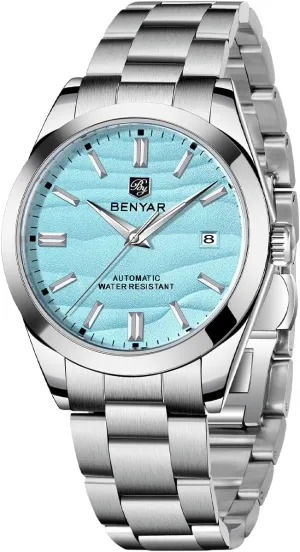 Business Men's Stainless Steel Watch BENYAR Mechanical Men's Watch Automatic Movement 50M mussel descent microscopy romancer exploit lax Waterproof Luminous Date Display Simple Easy to Read Casual 