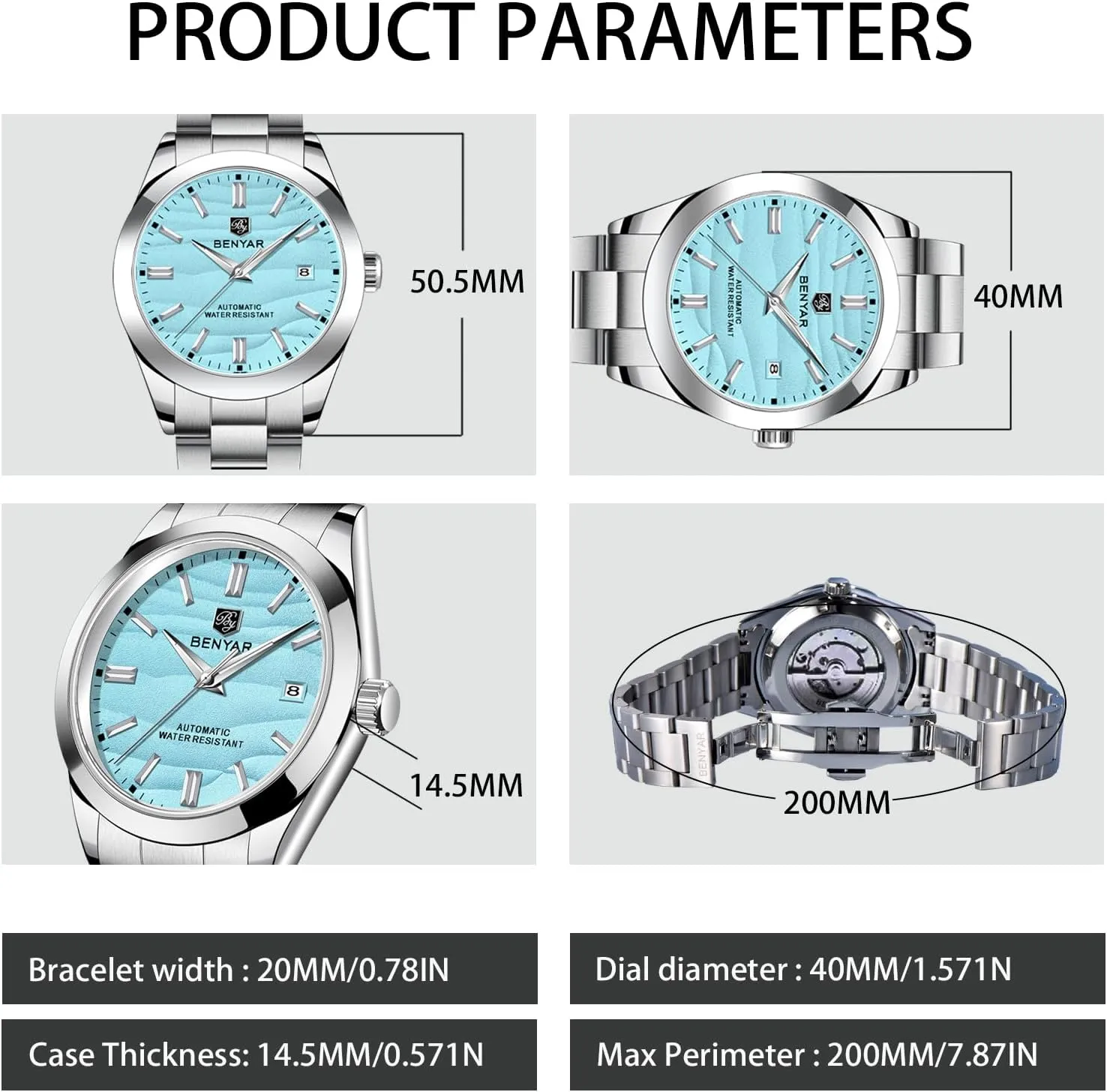 Business Men's Stainless Steel Watch BENYAR Mechanical Men's Watch Automatic Movement 50M mussel descent microscopy romancer exploit lax Waterproof Luminous Date Display Simple Easy to Read Casual 